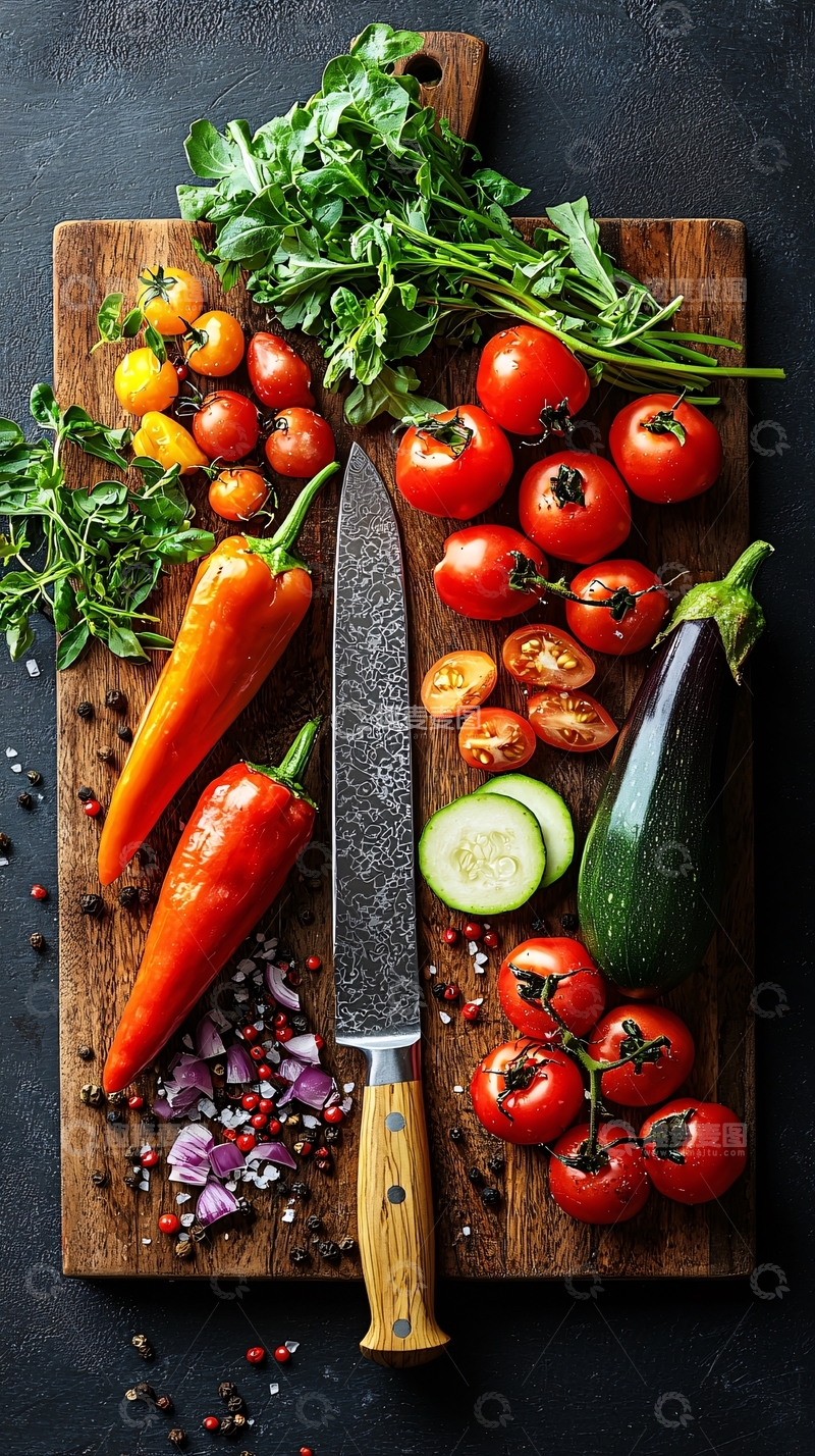 高清大图下载【趣麦麦图】新鲜蔬菜砧板摆拍