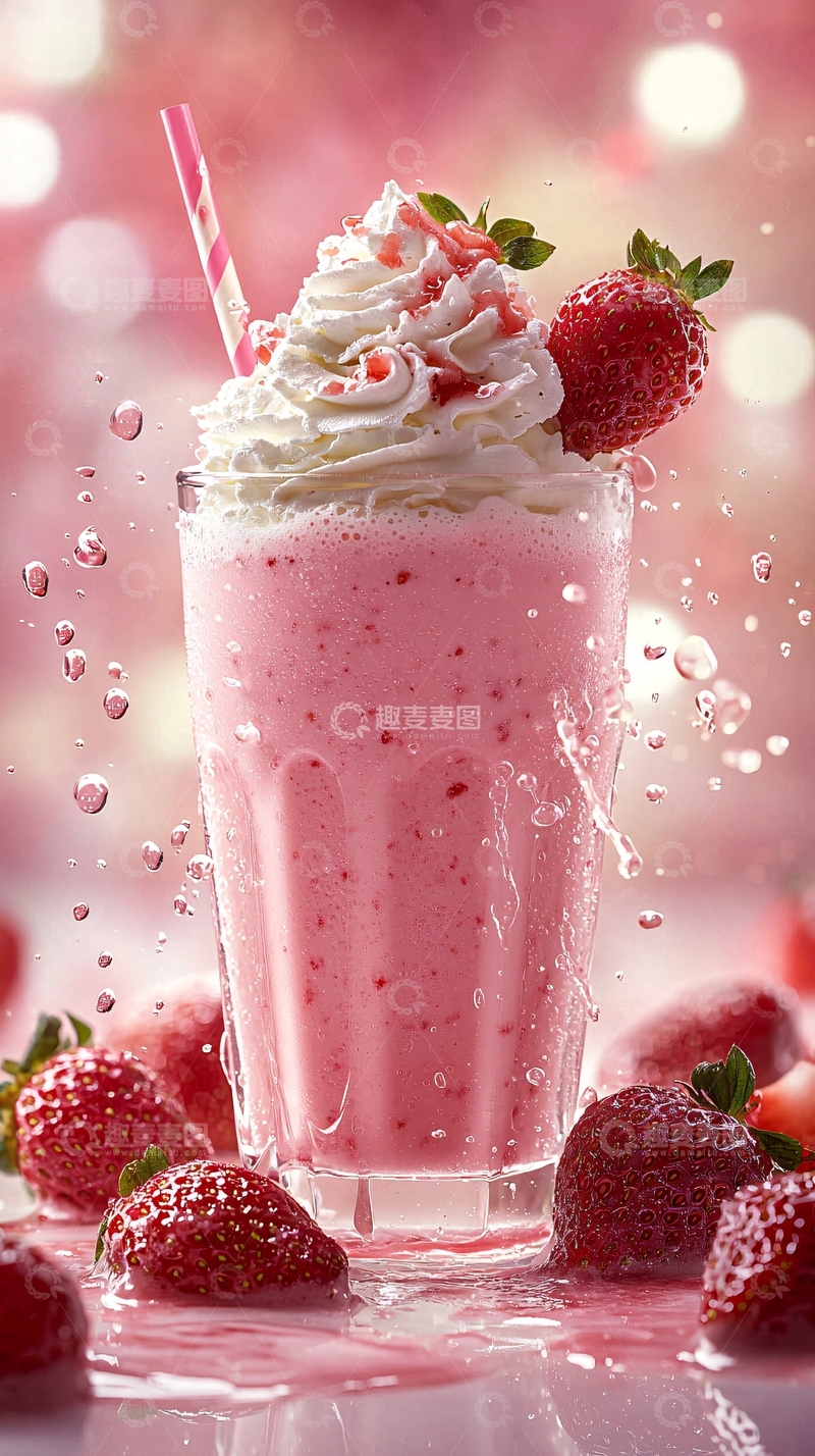 高清大图下载【趣麦麦图】粉色草莓奶昔