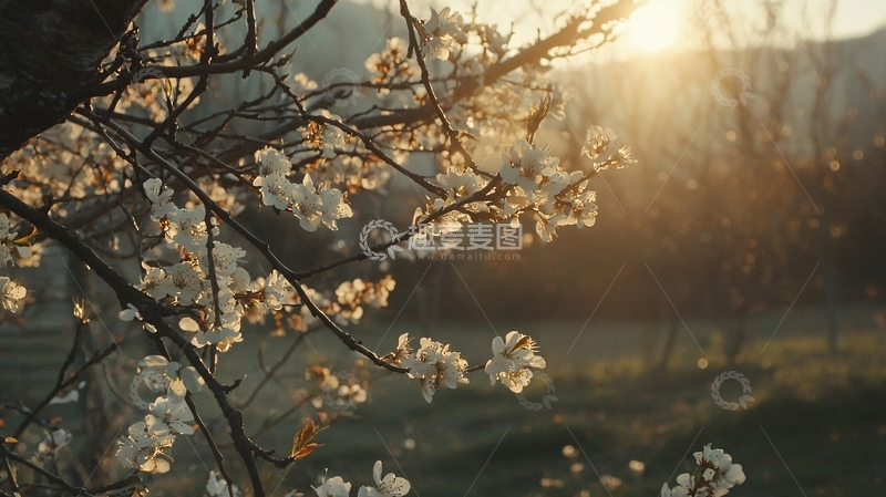 高清大图下载【趣麦麦图】日出时分盛开的杏花
