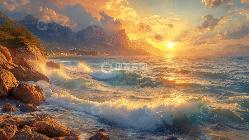 高清大图下载【趣麦麦图】海岸线日落景观