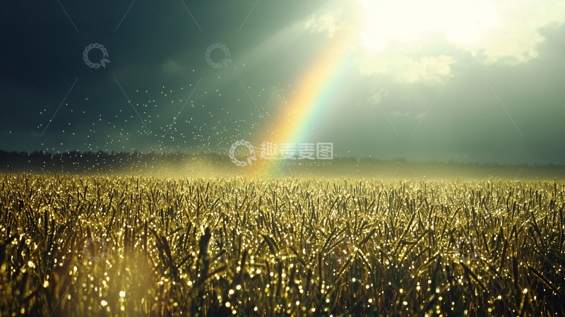 高清大图下载【趣麦麦图】雨后彩虹麦田