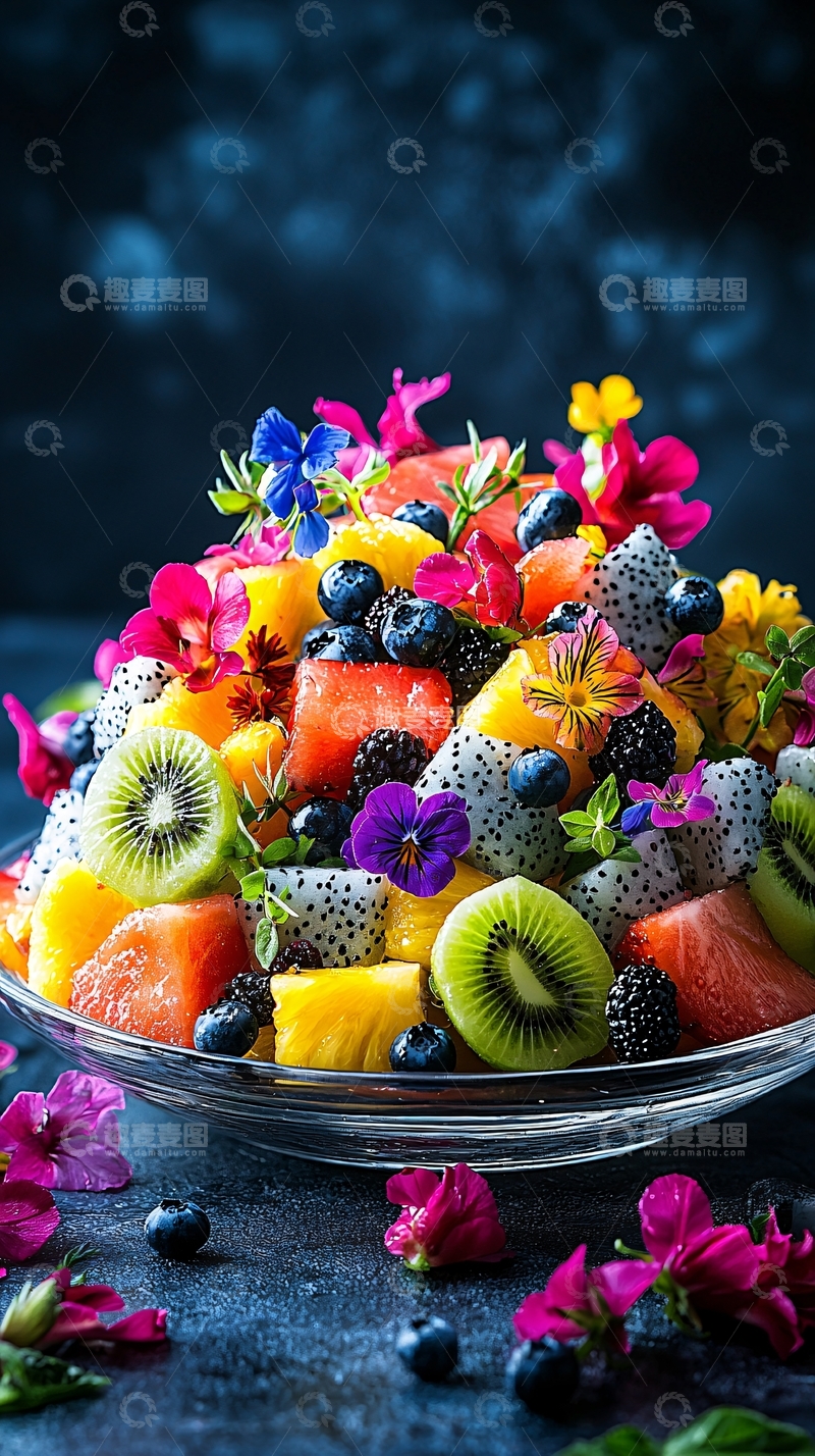 高清大图下载【趣麦麦图】色彩鲜艳的水果鲜花沙拉