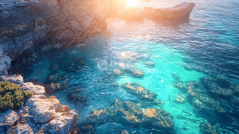 高清大图下载【趣麦麦图】阳光下的岩石海岸