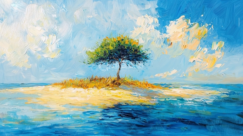 高清大图下载【趣麦麦图】小岛上的孤独树