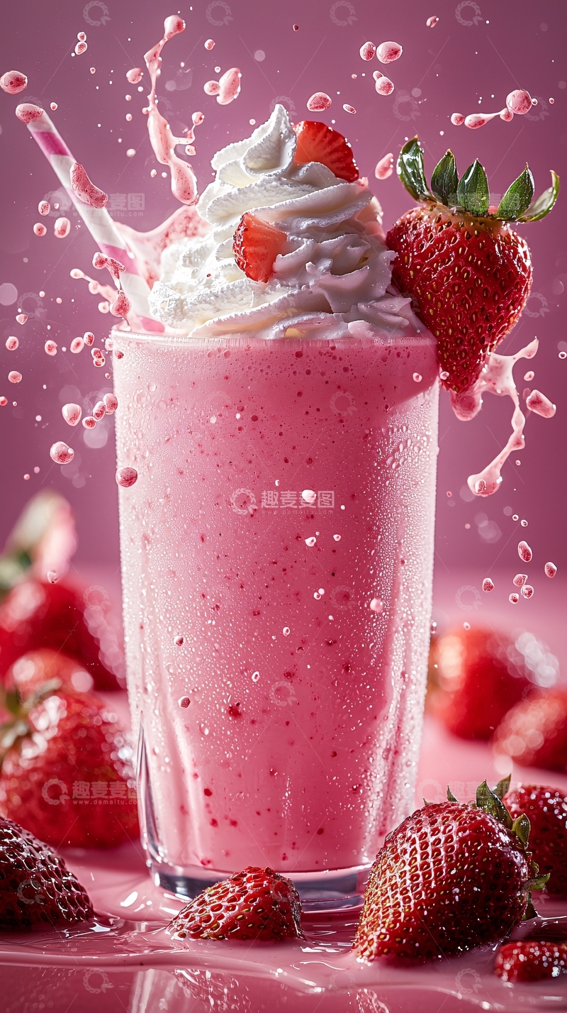高清大图下载【趣麦麦图】粉色草莓奶昔