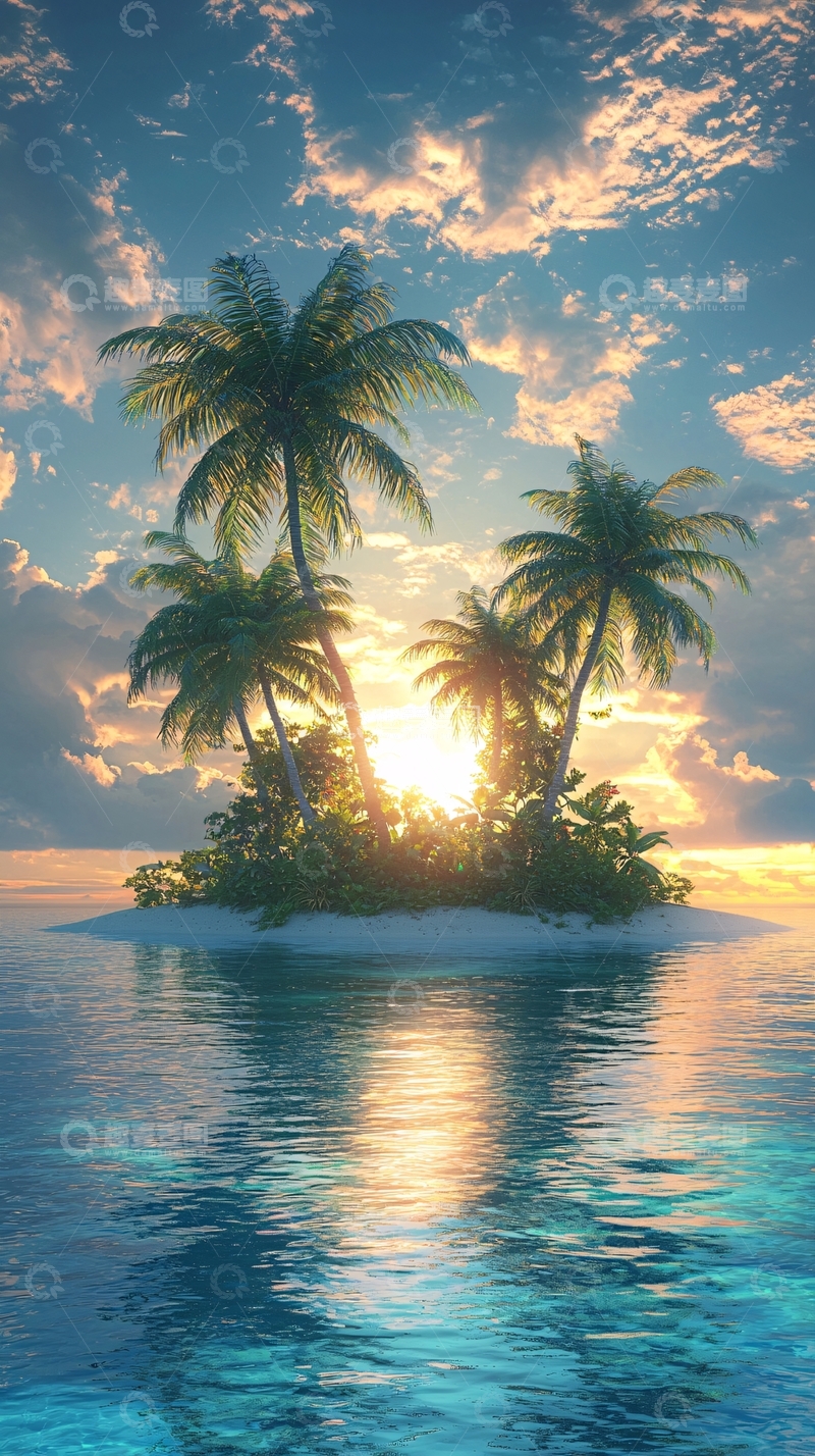高清大图下载【趣麦麦图】热带岛屿日落景色