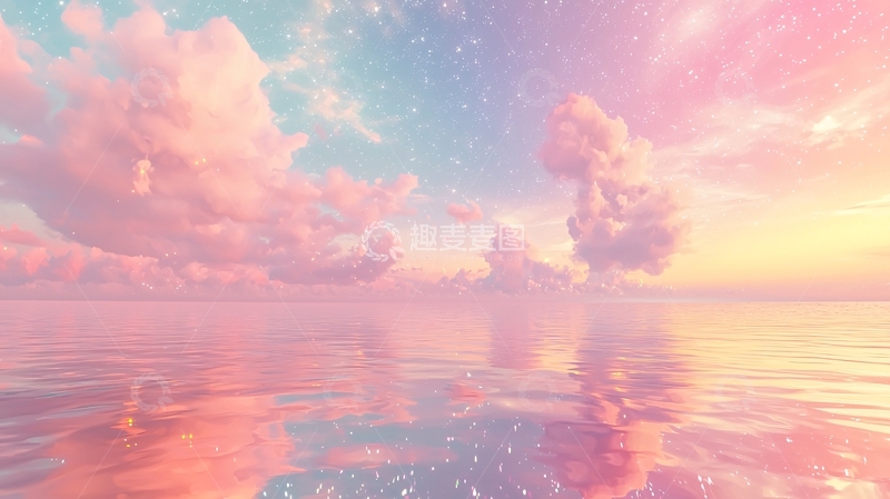 高清大图下载【趣麦麦图】粉色天空云朵海面