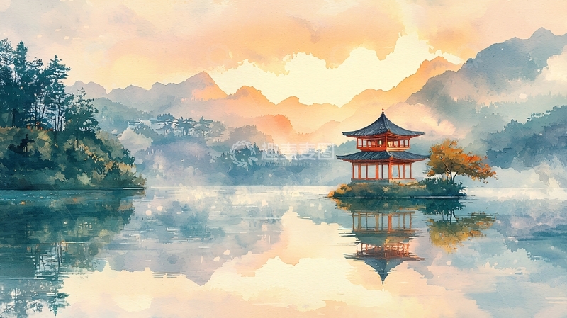 高清大图下载【趣麦麦图】水墨风山水亭台