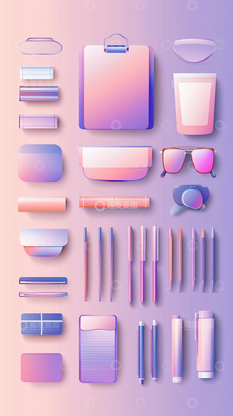 高清大图下载【趣麦麦图】粉色渐变色文具素材