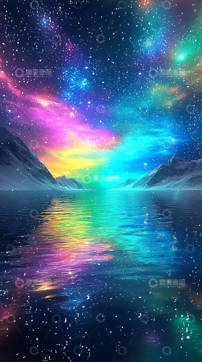高清大图下载【趣麦麦图】极光倒影星空梦幻壁纸
