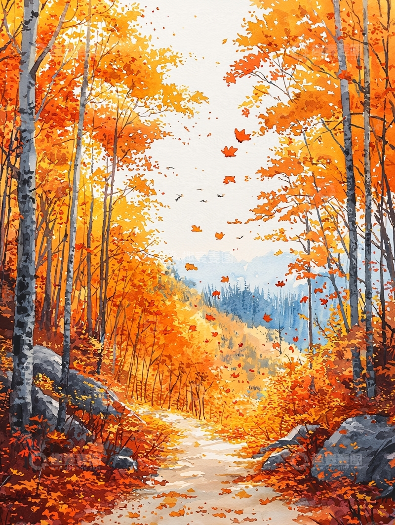 高清大图下载【趣麦麦图】秋日森林金黄色落叶