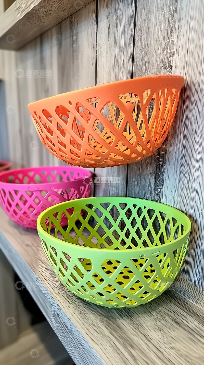 高清大图下载【趣麦麦图】色彩鲜艳镂空塑料收纳篮