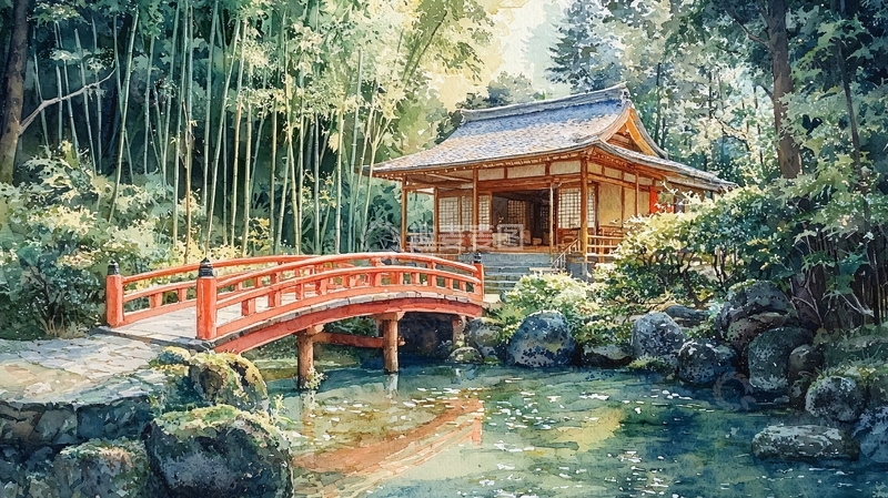 高清大图下载【趣麦麦图】竹林小桥日式庭院