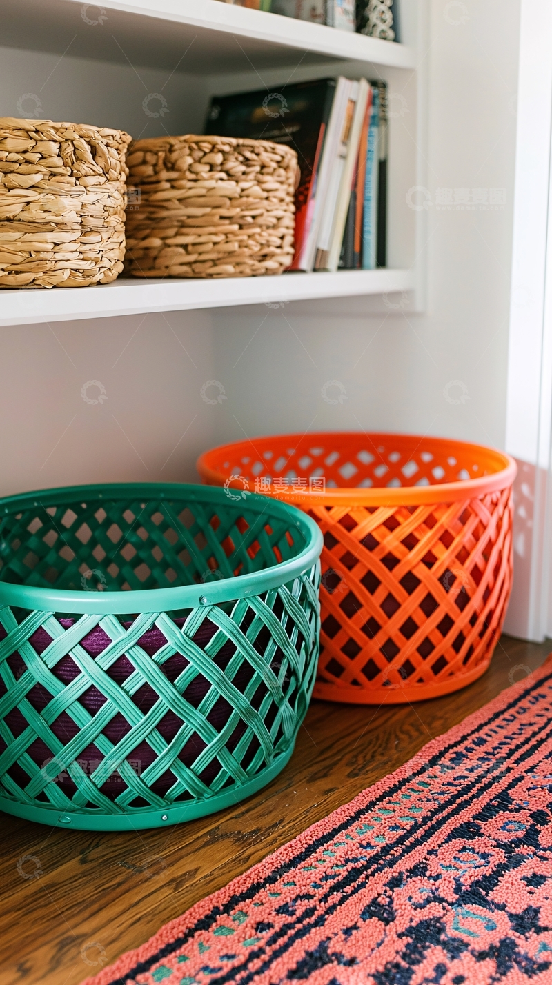 高清大图下载【趣麦麦图】彩色编织收纳篮