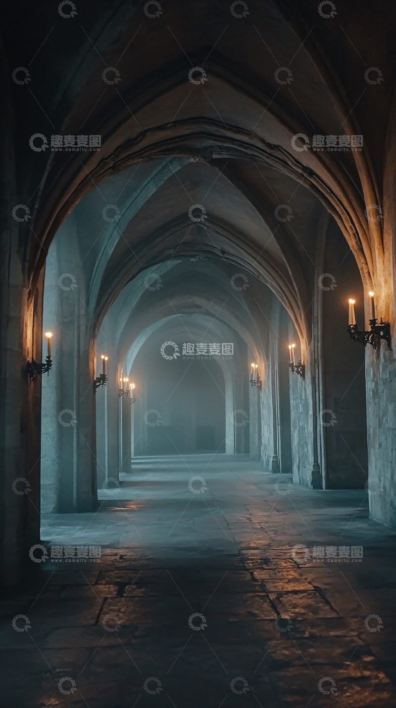 高清大图下载【趣麦麦图】哥特式建筑长廊