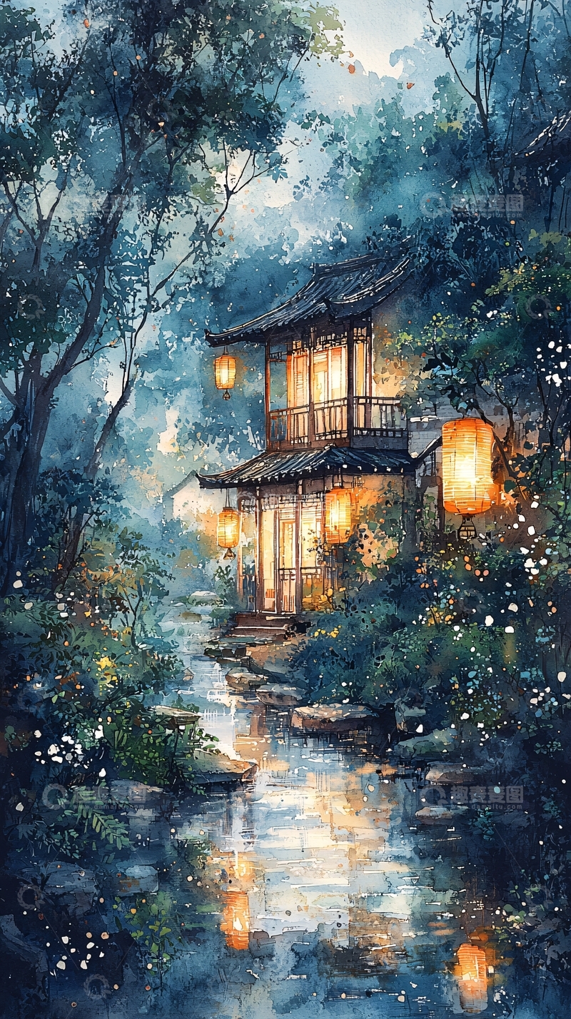 高清大图下载【趣麦麦图】中国风房屋水墨画