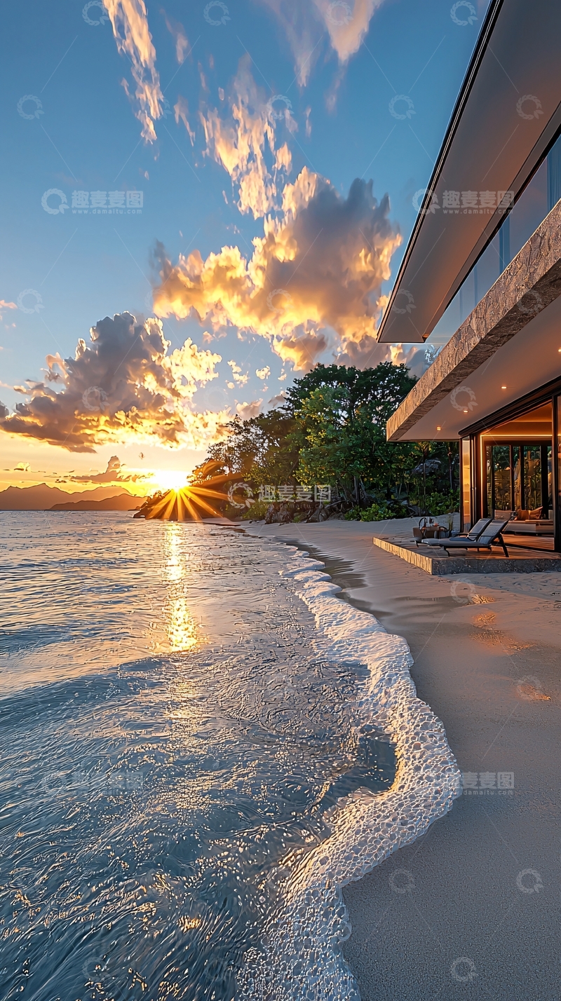 高清大图下载【趣麦麦图】海边别墅日落美景