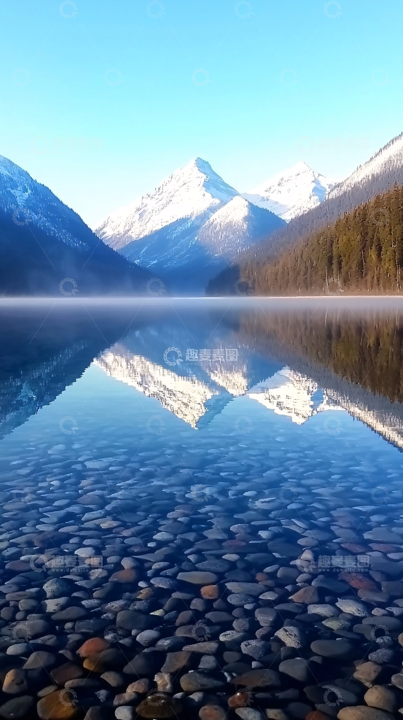高清大图下载【趣麦麦图】雪山湖泊倒影