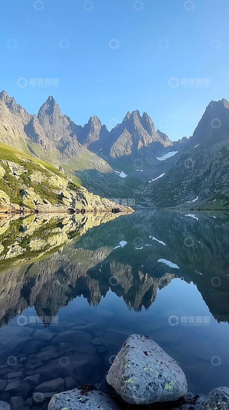 高清大图下载【趣麦麦图】山峰倒影湖泊
