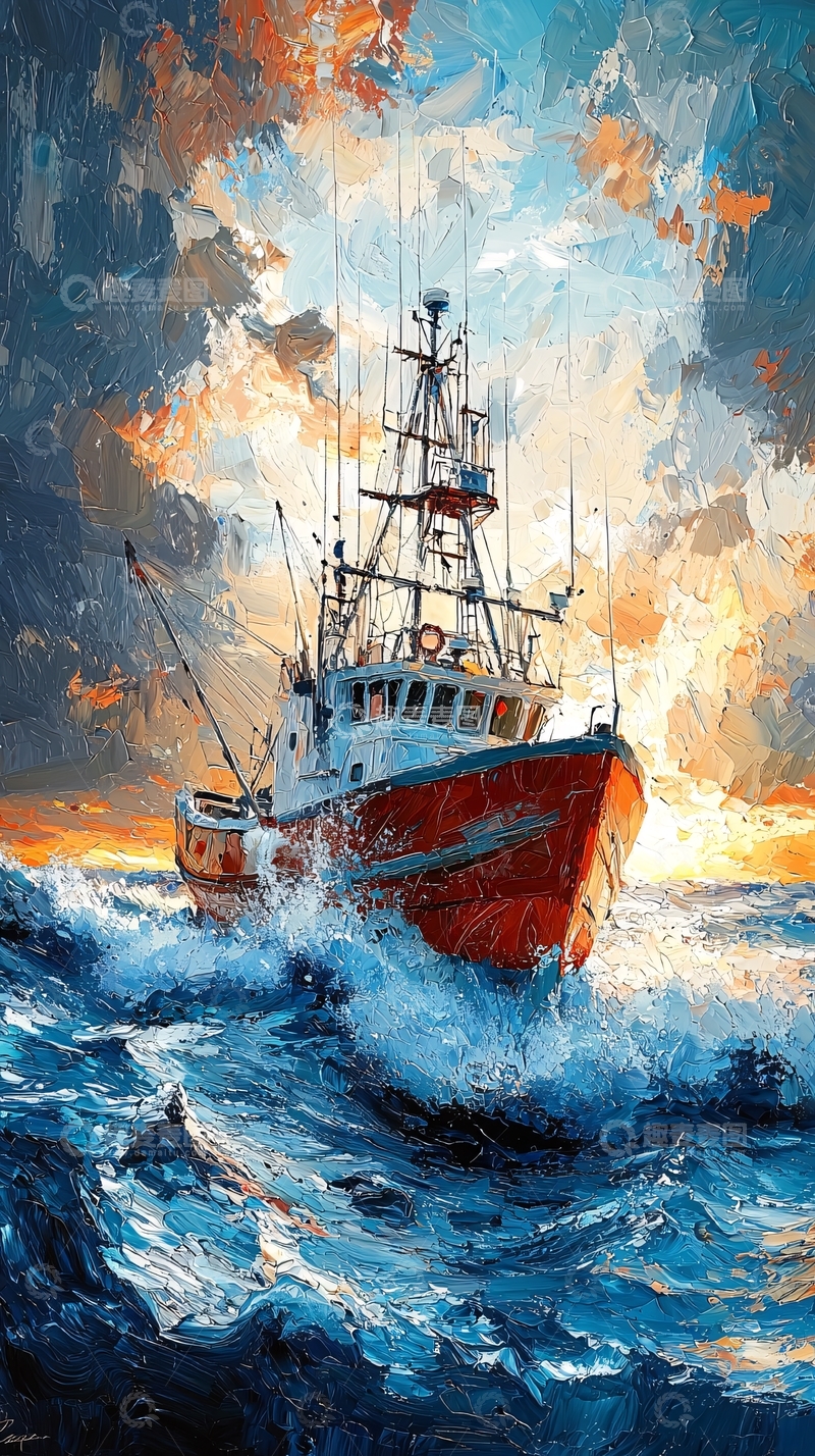 高清大图下载【趣麦麦图】海上渔船乘风破浪