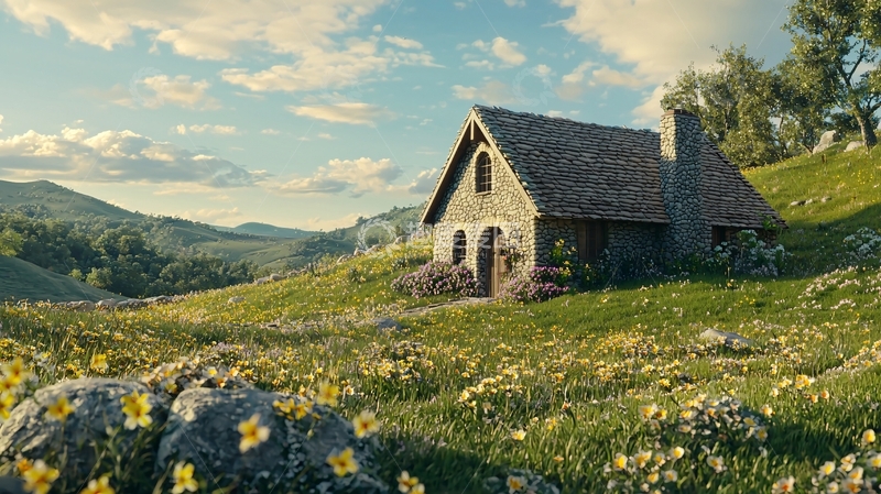 高清大图下载【趣麦麦图】田园风光小屋