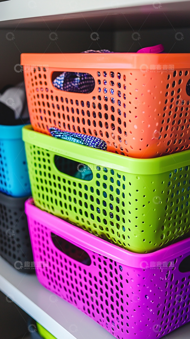高清大图下载【趣麦麦图】彩色塑料收纳篮