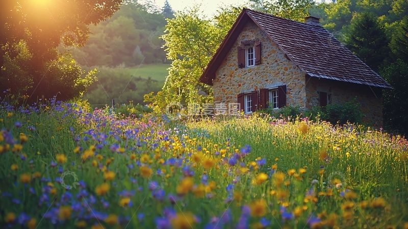 高清大图下载【趣麦麦图】乡间小屋鲜花盛开
