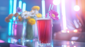 霓虹灯下的粉色鸡尾酒