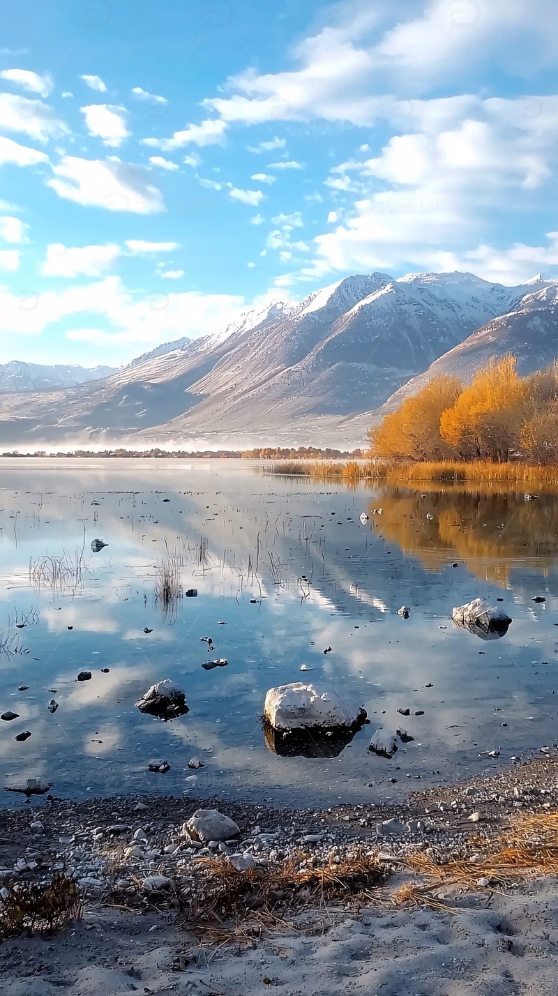 高清大图下载【趣麦麦图】秋日雪山湖泊倒影