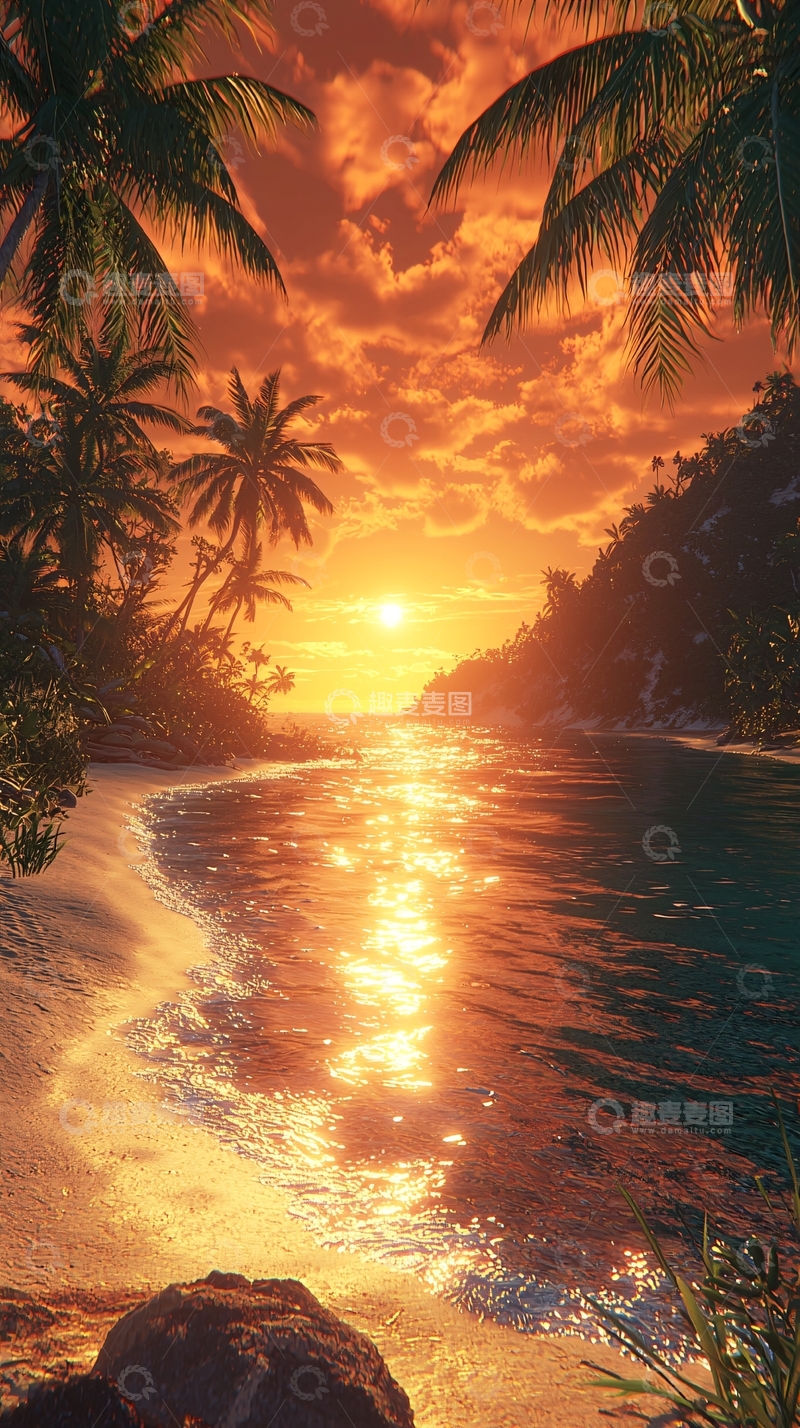高清大图下载【趣麦麦图】热带海滩日落美景