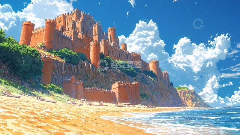 高清大图下载【趣麦麦图】海边红色城堡