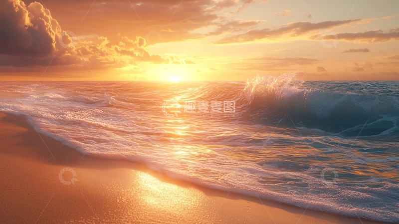 高清大图下载【趣麦麦图】金色夕阳下波光粼粼的海面