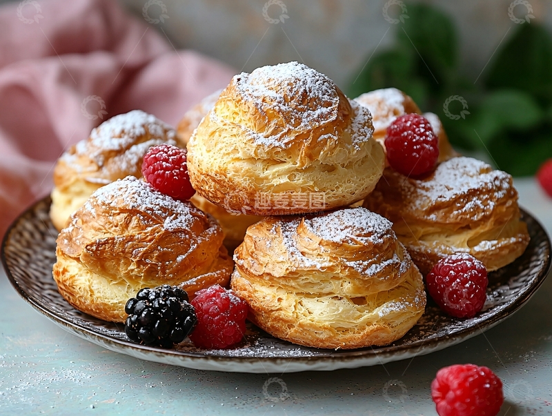 高清大图下载【趣麦麦图】精美奶油面包配浆果