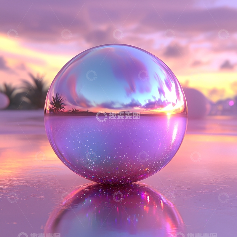 高清大图下载【趣麦麦图】反光球体倒映夕阳