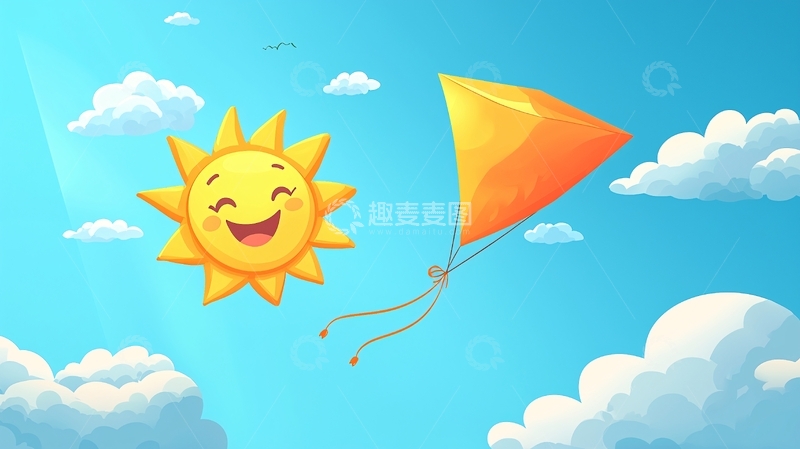 高清大图下载【趣麦麦图】卡通太阳风筝蓝天白云