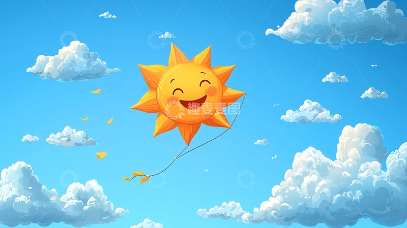 高清大图下载【趣麦麦图】蓝天白云下快乐的太阳
