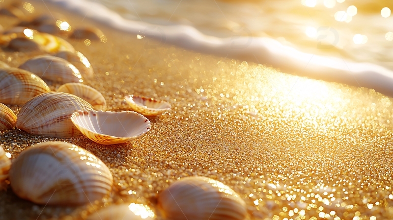 高清大图下载【趣麦麦图】沙滩贝壳日出阳光