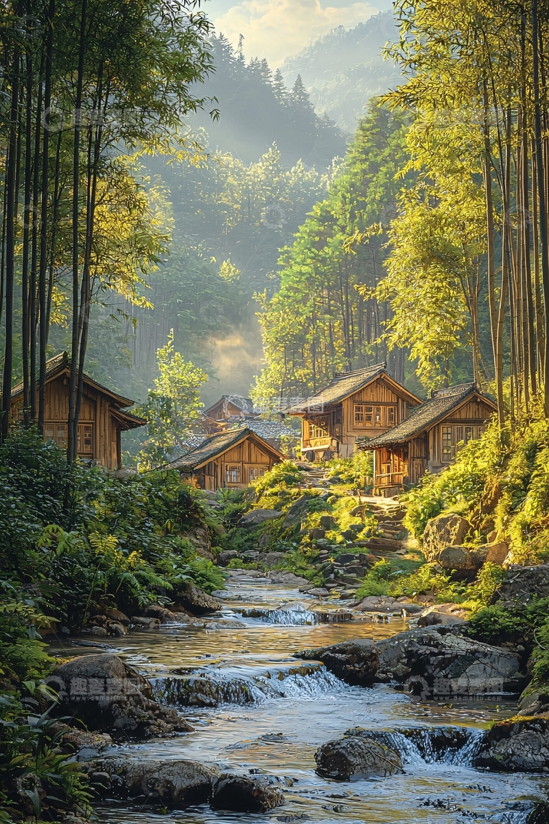 高清大图下载【趣麦麦图】幽静森林中的小屋