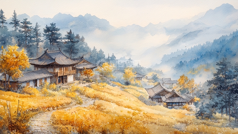 高清大图下载【趣麦麦图】山间村落的秋日景色