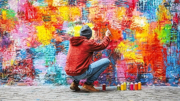 涂鸦艺术家创作多彩墙绘