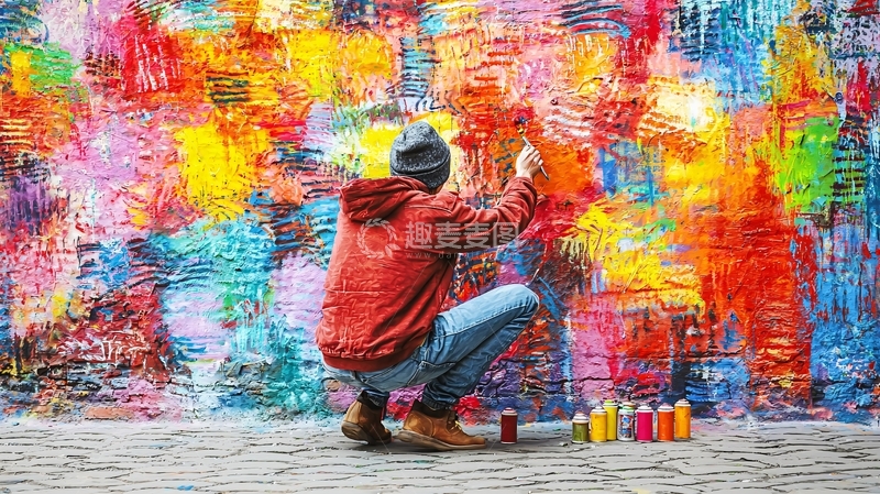 高清大图下载【趣麦麦图】涂鸦艺术家创作多彩墙绘