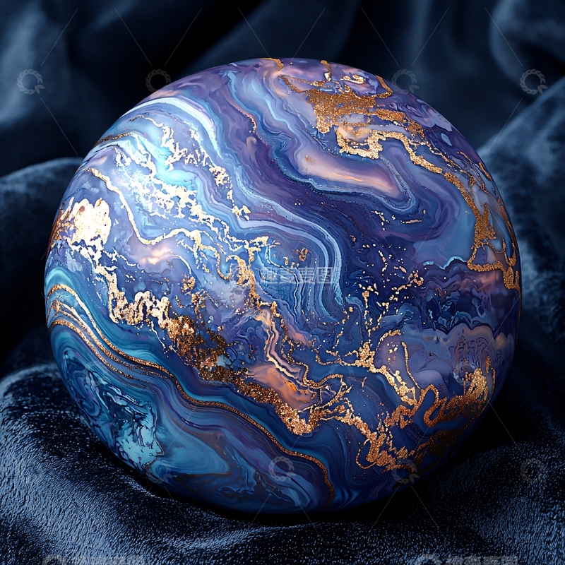 高清大图下载【趣麦麦图】蓝色金色纹理球体