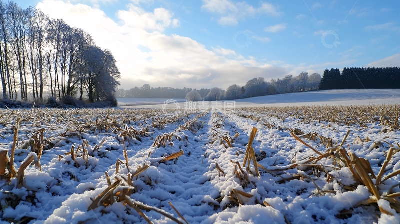 高清大图下载【趣麦麦图】冬日田野雪景