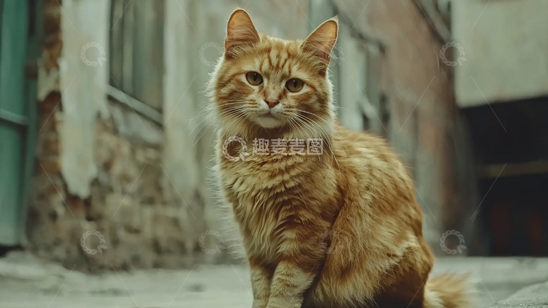 高清大图下载【趣麦麦图】巷弄里一只橘猫