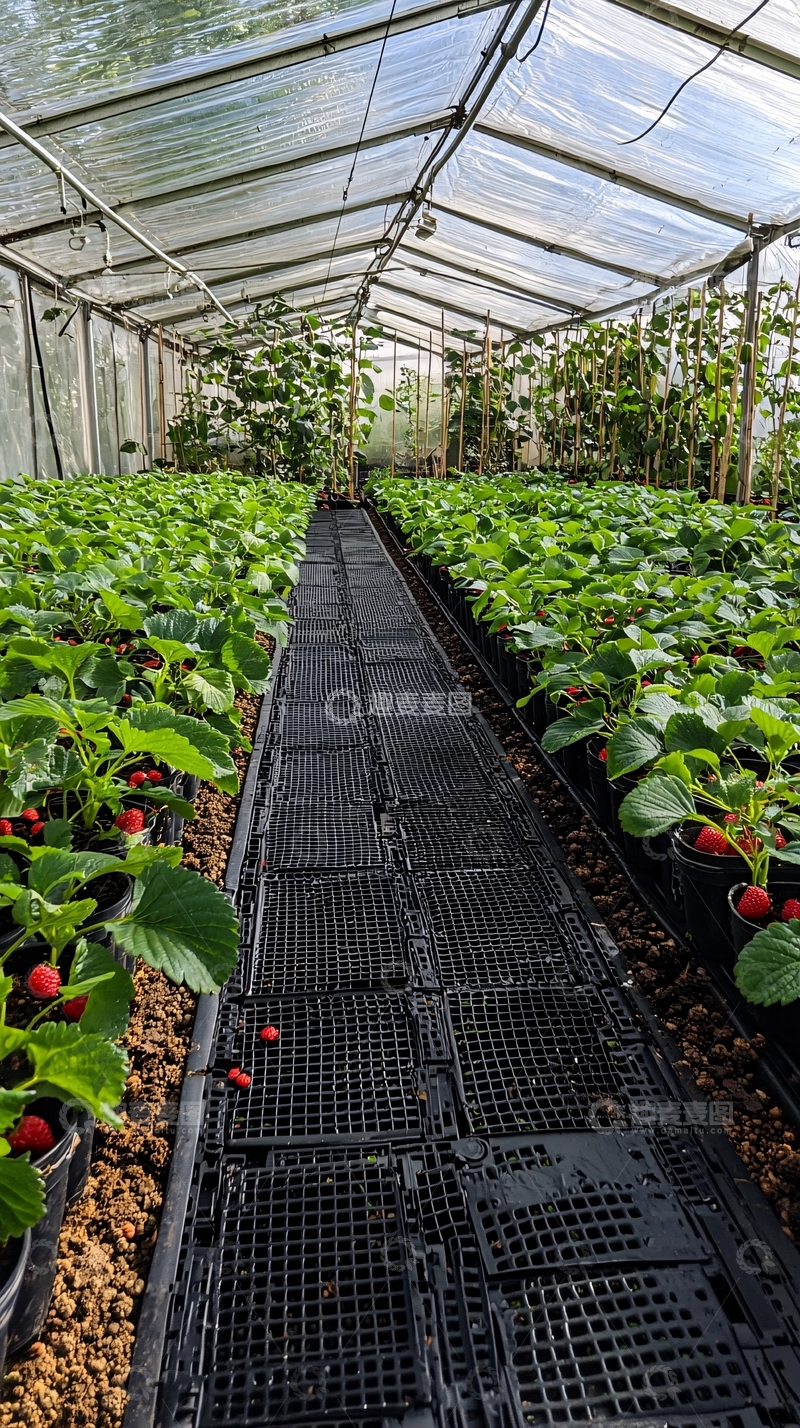 高清大图下载【趣麦麦图】温室大棚草莓种植
