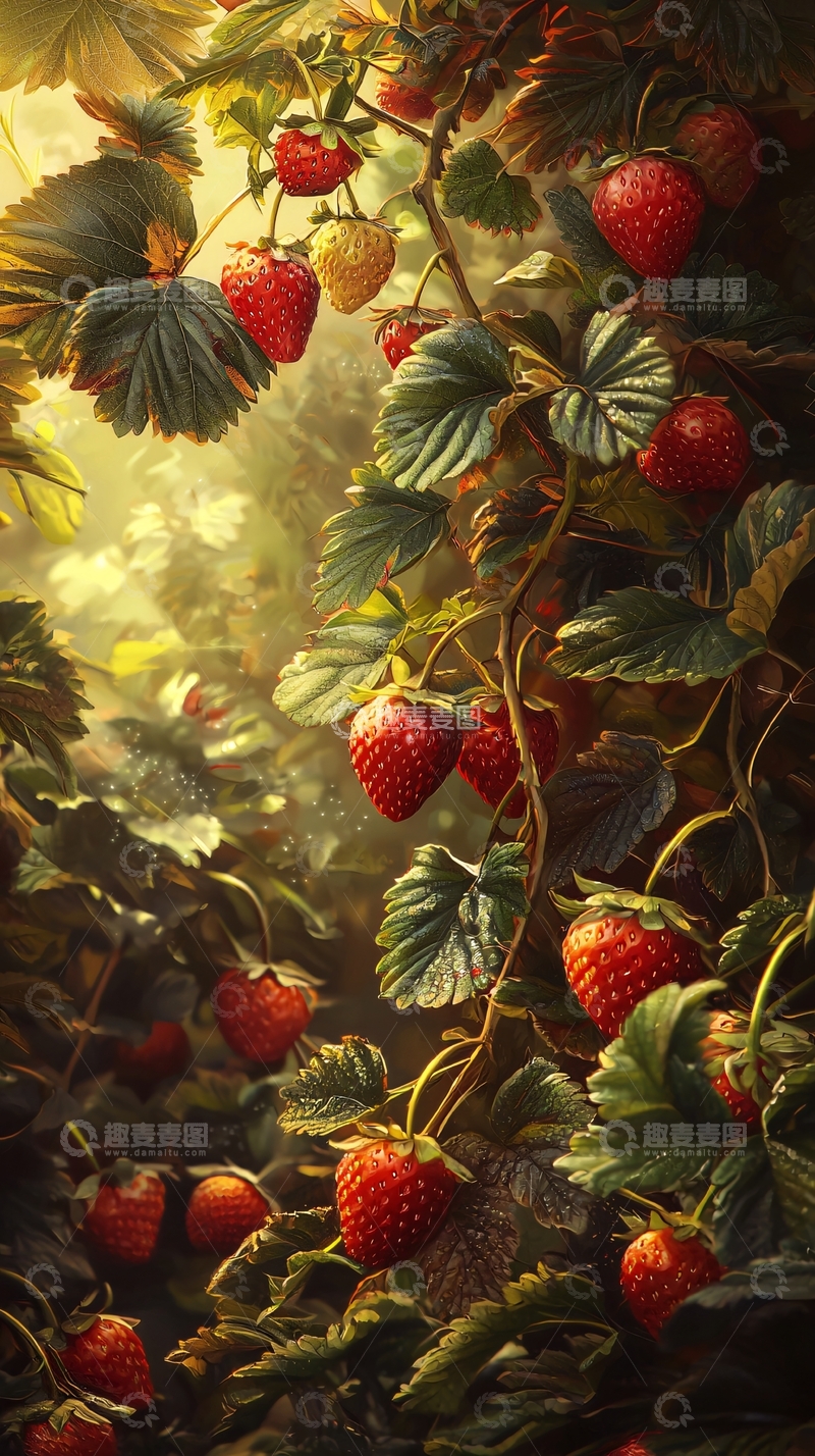 高清大图下载【趣麦麦图】阳光下的草莓藤