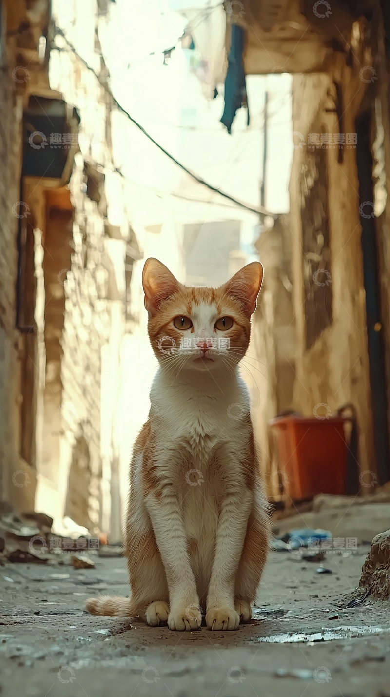 高清大图下载【趣麦麦图】窄巷里一只橘白猫
