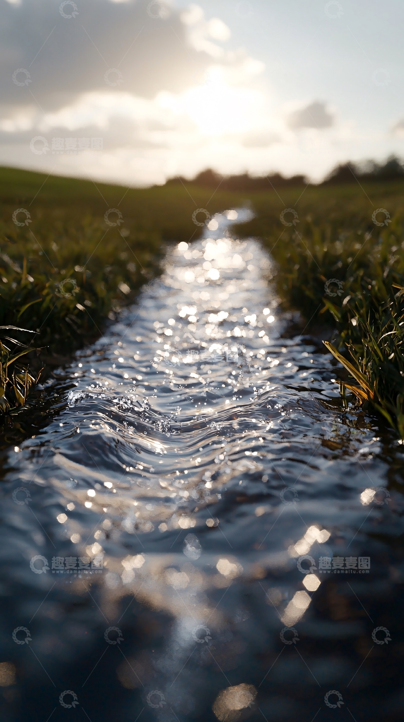高清大图下载【趣麦麦图】阳光下的田野小溪