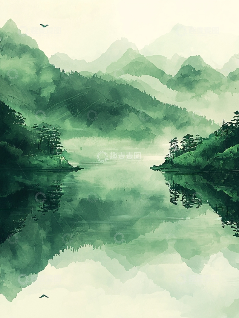 高清大图下载【趣麦麦图】水墨山水倒影