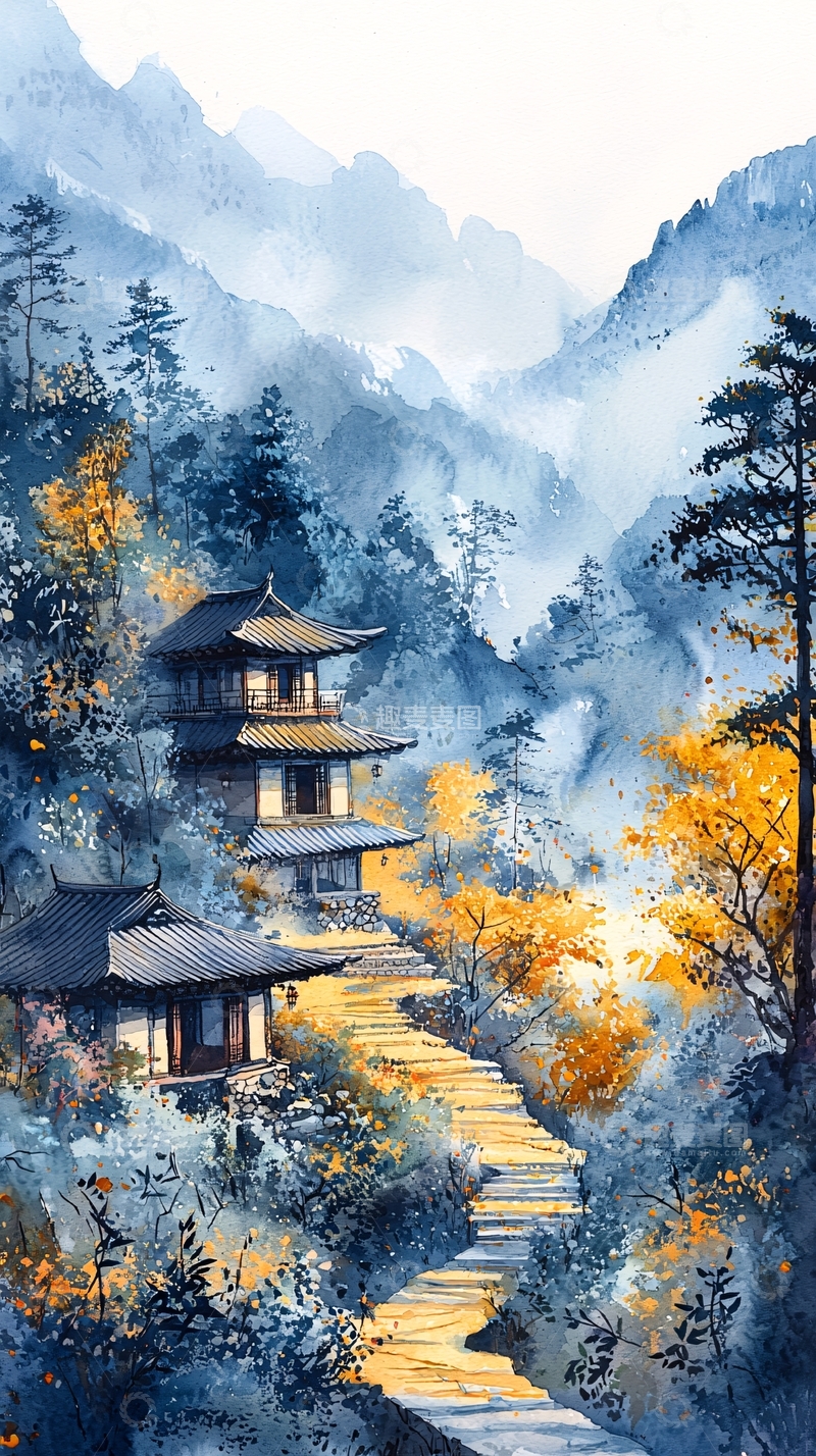 高清大图下载【趣麦麦图】山间古寺